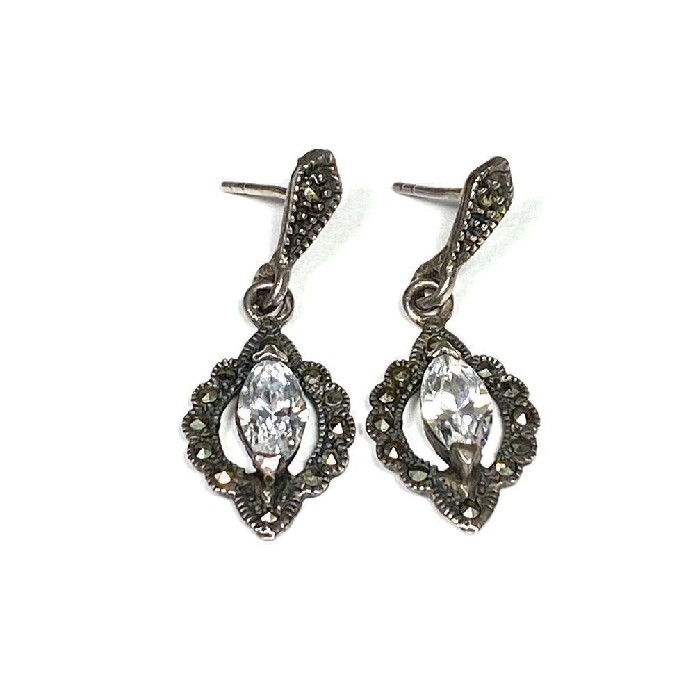 925 Marsala Earrings Sterling Silver Drops Dangles Vintage 4.20g